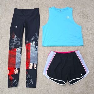 Women's Nike Dri Fit Running Shorts & Under Armour Tank Top Leggings Size Small